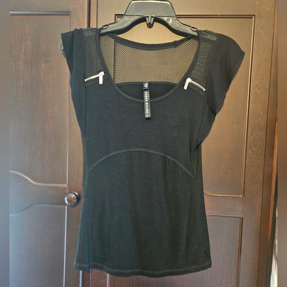 Karen Millen Mesh Ruffeled Short Sleeve Top